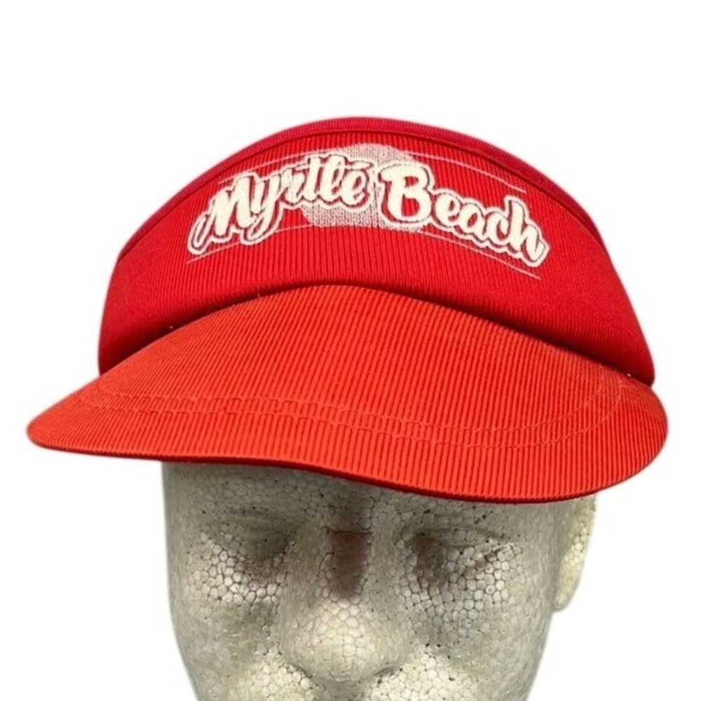 Vintage 1980s Myrtle Beach Visor Hat South Carolina Red Beach Vacation Souvenir